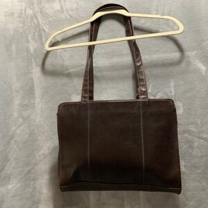 Vtg Cherokee Dark Brown Genuine Leather Shoulder Bag Tote Handbag Women's